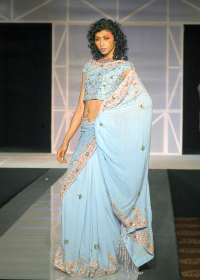 Turquoise Crepe Sari