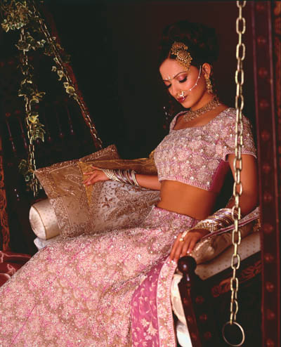 Pink Crystal lenghaPure silk jacquard lengha with zardosi and swarovski 