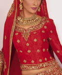 Orange and Red Jacquard Lehenga